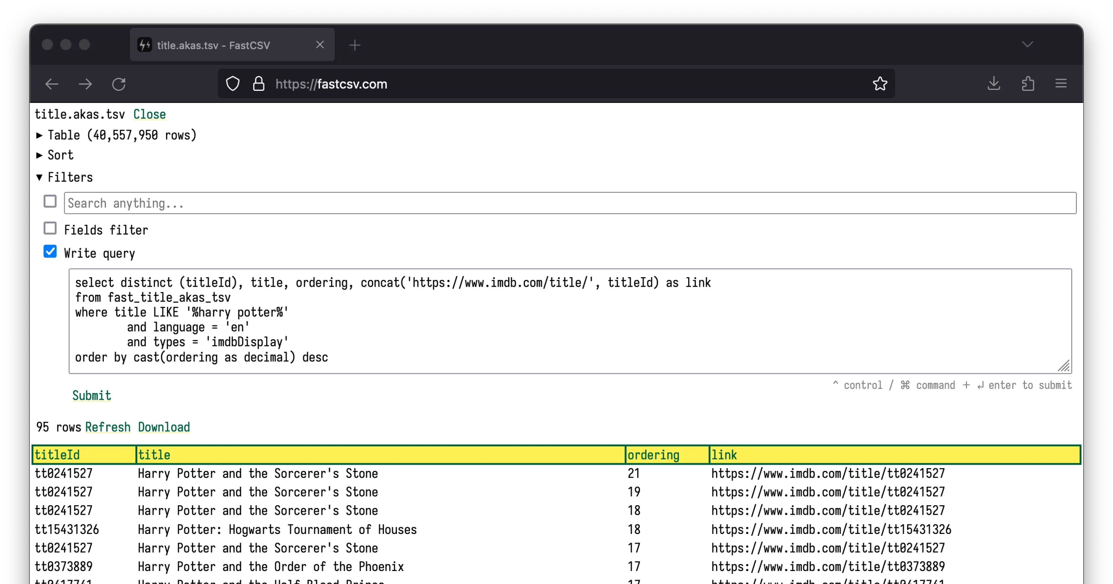 FastCSV screenshots